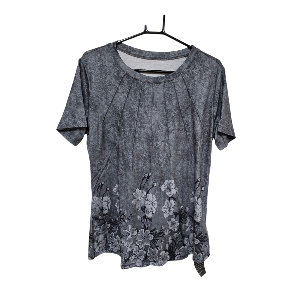 Chic Floral Gray Women's Short Sleeve Top